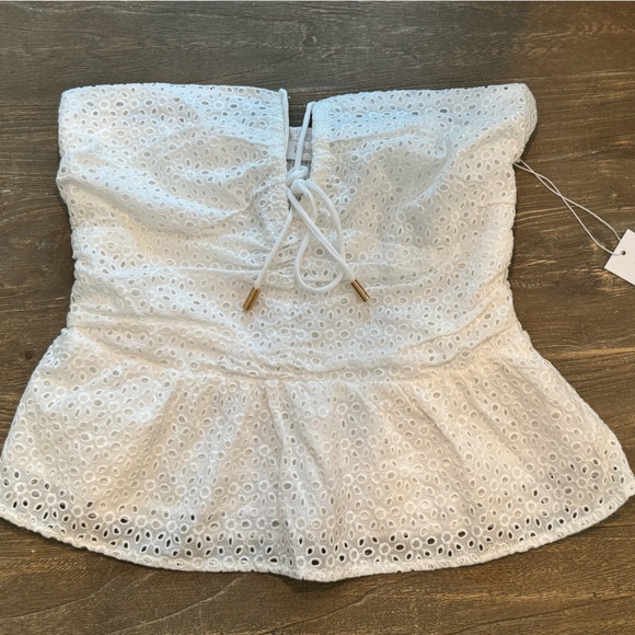 NWT Bishop + Young Aries Eyelet Strapless Halter Top in White - Picture 4 of 12